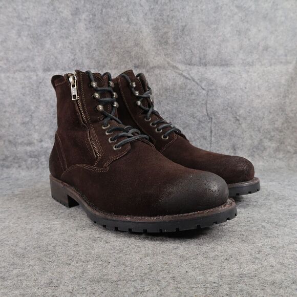 Leather Boots Mens 8 ZZYXX Shoes Biker Hand Crafted Brown Zip Combat Lug Sole - Picture 1 of 14